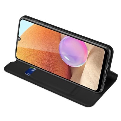 Dux Ducis Skin serijos Samsung Galaxy A32 4G (A325F) juodas odinis atverčiamas dėklas | Priedai.lt