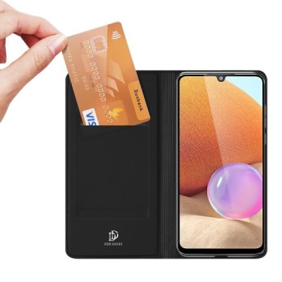 Dux Ducis Skin serijos Samsung Galaxy A32 4G (A325F) juodas odinis atverčiamas dėklas | Priedai.lt