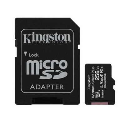 „Kingston“ MicroSD atminties kortelė 256 Gb, 10 Klasė, U3, V30 su SD adapteriu | Priedai.lt