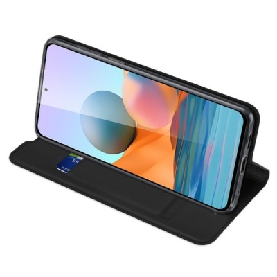 Xiaomi Redmi Note 10 Pro „Dux Ducis“ Skin serijos juodas odinis atverčiamas dėklas - knygutė | Priedai.lt