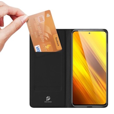 Xiaomi Poco X3 (X3 Pro) „Dux Ducis“ Skin serijos juodas odinis atverčiamas dėklas - knygutė | Priedai.lt