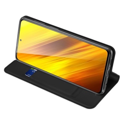 Xiaomi Poco X3 (X3 Pro) „Dux Ducis“ Skin serijos juodas odinis atverčiamas dėklas - knygutė | Priedai.lt