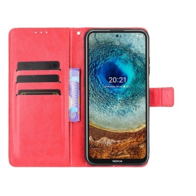 Nokia X20 (X10) atverčiamas raudonas odinis dėklas, knygutė - piniginė | Priedai.lt