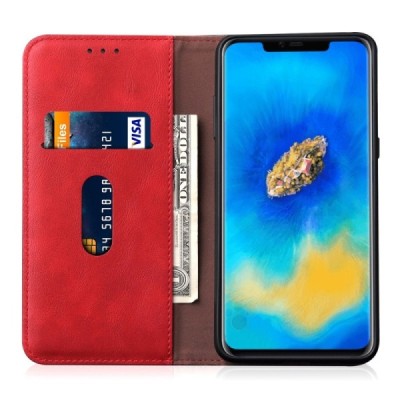 Deluxe atverčiamas raudonas odinis Huawei Mate 20 Pro dėklas - knygutė | Priedai.lt