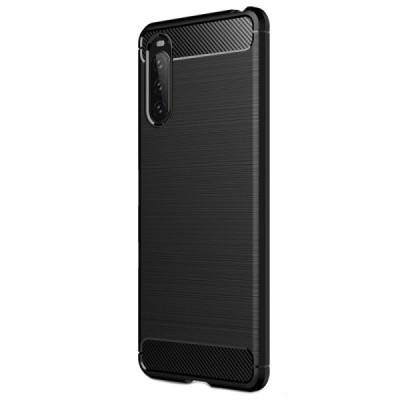 Sony Xperia 10 III „Carbon“ kieto silikono TPU juodas dėklas - nugarėlė | Priedai.lt