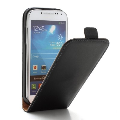 Klasikinis juodas odinis atverčiamas Samsung Galaxy S4 mini dėklas (dėkliukas) / Priedai.lt