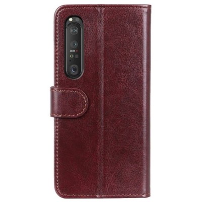 Sony Xperia 1 III rudas odinis atverčiamas dėklas - knygutė | Priedai.lt