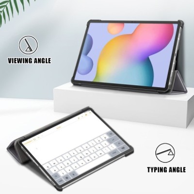 Samsung Galaxy Tab S7 FE 12.4", S7+ 12.4" (T976) atverčiamas pilkas odinis dėklas - knygutė (sulankstomas) | Priedai.lt
