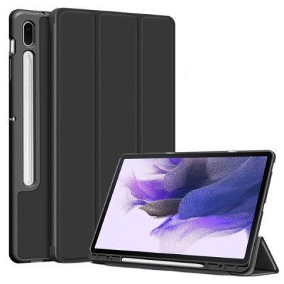 Samsung Galaxy Tab S7 FE (T736B,T730) atverčiamas juodas odinis dėklas - knygutė su vieta liestukui | Priedai.lt