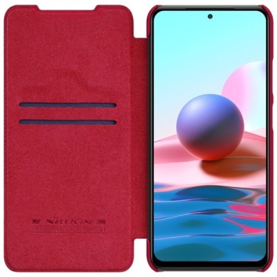 Xiaomi Redmi Note 10 4G (Note 10s, Poco M5s) prabangus Nillkin Qin serijos raudonas odinis atverčiamas dėklas - knygutė | Prieda