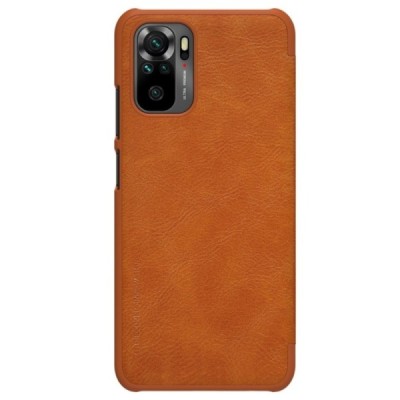 Xiaomi Redmi Note 10 4G (Note 10s, Poco M5s) prabangus Nillkin Qin serijos rudas odinis atverčiamas dėklas - knygutė | Priedai.l