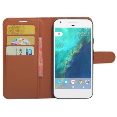 Google Pixel atverčiamas rudas odinis Litchi dėklas - piniginė | Priedai.lt