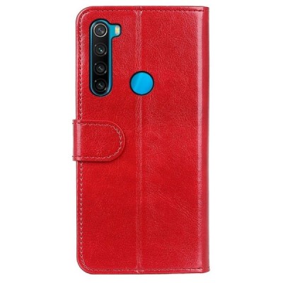 Xiaomi Redmi Note 8 2021 atverčiamas raudonas odinis dėklas, knygutė - piniginė | Priedai.lt