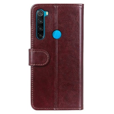 Xiaomi Redmi Note 8 2021 atverčiamas rudas odinis dėklas, knygutė - piniginė | Priedai.lt