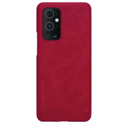 Prabangus „Nillkin“ Qin serijos raudonas odinis atverčiamas OnePlus 9 Pro dėklas - knygutė | Priedai.lt