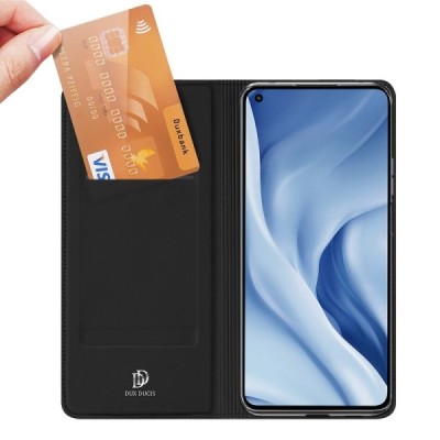 „Dux Ducis“ Skin serijos Xiaomi Mi 11 Lite juodas odinis atverčiamas dėklas | Priedai.lt
