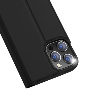 „Dux Ducis“ Skin serijos Apple iPhone 13 Pro juodas odinis atverčiamas dėklas | Priedai.lt