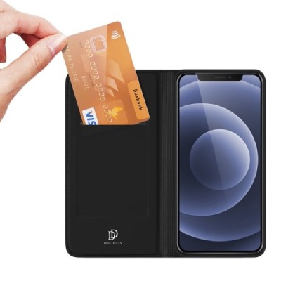 „Dux Ducis“ Skin serijos Apple iPhone 13 juodas odinis atverčiamas dėklas | Priedai.lt