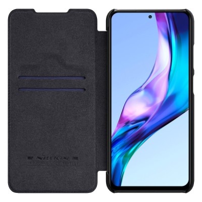 Prabangus „Nillkin“ Qin serijos juodas odinis atverčiamas Xiaomi Redmi 10 dėklas | Priedai.lt