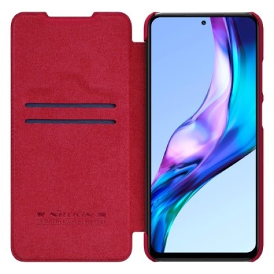 Prabangus „Nillkin“ Qin serijos raudonas odinis atverčiamas Xiaomi Redmi 10 dėklas | Priedai.lt