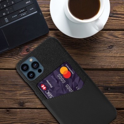 „KSQ“ Shell Apple iPhone 13 Pro Max juodas odinis dėklas - nugarėlė su kišenėle kortelėms | Priedai.lt