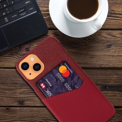 „KSQ“ Shell Apple iPhone 13 raudonas odinis dėklas - nugarėlė su kišenėle kortelėms | Priedai.lt