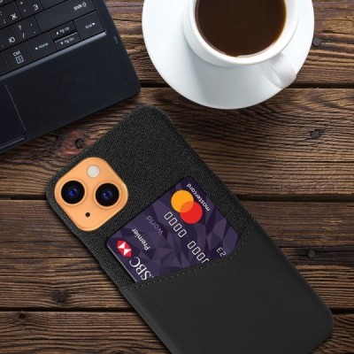 „KSQ“ Shell Apple iPhone 13 Mini juodas odinis dėklas - nugarėlė su kišenėle kortelėms | Priedai.lt