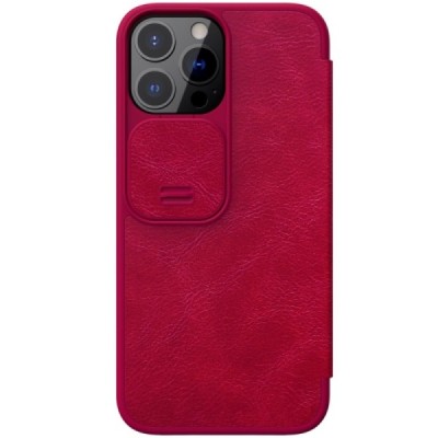 Prabangus „Nillkin“ Qin Pro serijos raudonas odinis atverčiamas Apple iPhone 13 Pro dėklas | Priedai.lt