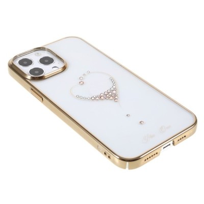 Apple iPhone 13 Pro Max Kingxbar Crystal  Love Swarovski plastikinis skaidrus permatomas auksinis dėklas su kristalais | Priedai