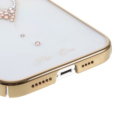 Apple iPhone 13 Pro Max Kingxbar Crystal  Love Swarovski plastikinis skaidrus permatomas auksinis dėklas su kristalais | Priedai