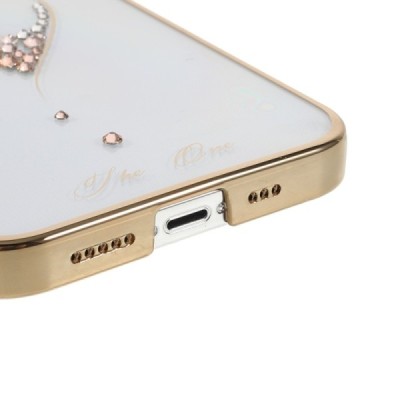 Apple iPhone 13 Kingxbar Crystal  Love Swarovski plastikinis skaidrus permatomas auksinis dėklas su kristalais | Priedai.lt