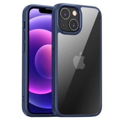 Apple iPhone 13 Mini „IPAKY“ Royal silikoninis skaidrus permatomas dėklas su mėlynu rėmeliu | Priedai.lt