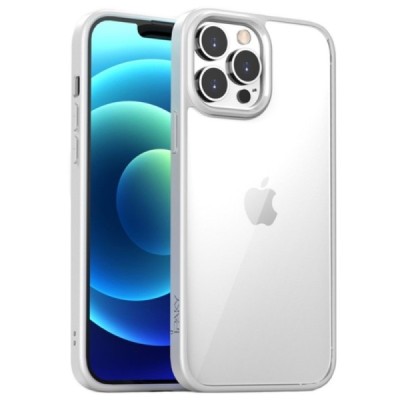 Apple iPhone 13 Pro Max „IPAKY“ Royal silikoninis skaidrus permatomas dėklas su baltu rėmeliu | Priedai.lt