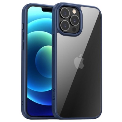 Apple iPhone 13 Pro „IPAKY“ Royal silikoninis skaidrus permatomas dėklas su mėlynu rėmeliu | Priedai.lt