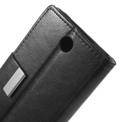 HTC Desire 310 atverčiamas juodas odinis dėklas su magnetu - piniginė / Priedai.lt