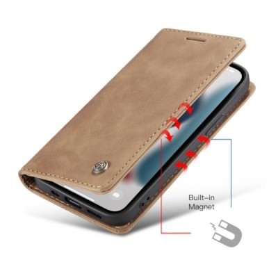 Apple iPhone 13 Pro Max CaseMe Retro solidus atverčiamas šviesiai rudas odinis dėklas - knygutė | Priedai.lt