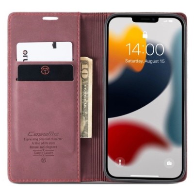 Apple iPhone 13 Pro Max CaseMe Retro solidus atverčiamas bordo odinis dėklas - knygutė | Priedai.lt