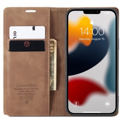 Apple iPhone 13 Pro CaseMe Retro solidus atverčiamas šviesiai rudas odinis dėklas - knygutė | Priedai.lt
