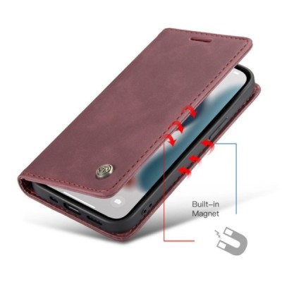 Apple iPhone 13 Pro CaseMe Retro solidus atverčiamas bordo odinis dėklas - knygutė | Priedai.lt