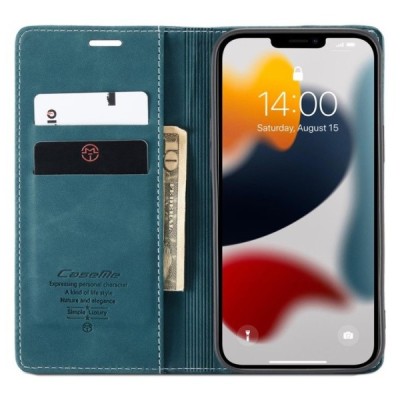 Apple iPhone 13 Pro CaseMe Retro solidus atverčiamas žalias odinis dėklas - knygutė | Priedai.lt