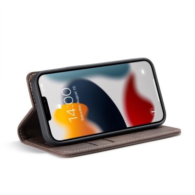Apple iPhone 13 Mini CaseMe Retro solidus atverčiamas tamsiai rudas odinis dėklas - knygutė | Priedai.lt