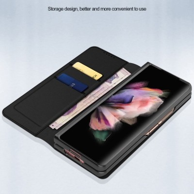 Samsung Galaxy Z Fold3 5G (F926B) „Split“ juodas odinis atverčiamas dėklas - knygutė | Priedai.lt