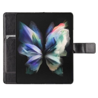 Samsung Galaxy Z Fold3 5G (F926B) atverčiamas juodas odinis dėklas - piniginė | Priedai.lt