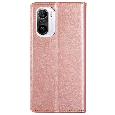 Solidus Xiaomi Poco F3 ir Xiaomi Mi 11i auksinis odinis atverčiamas dėklas | Priedai.lt