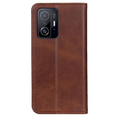 Xiaomi 11T (11T Pro) „Split“ tamsiai rudas odinis atverčiamas dėklas - knygutė | Priedai.lt