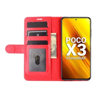 Xiaomi Poco X3 (X3 Pro) ümberpööratav punane nahkkott, vihik - rahakott | Priedai.lt