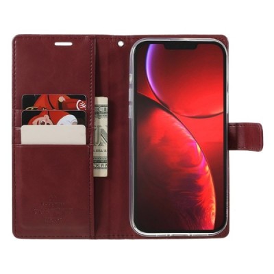 Mercury Blue Moon atverčiamas Apple iPhone 13 Pro bordo odinis dėklas - piniginė | Priedai.lt
