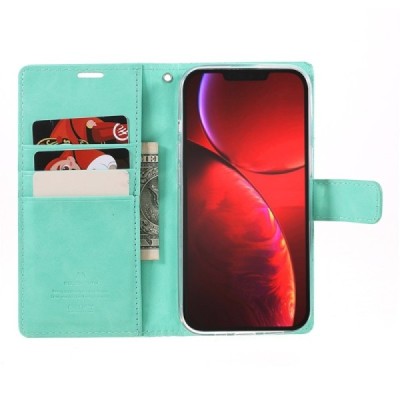 Mercury Blue Moon atverčiamas Apple iPhone 13 Mini mėtinis odinis dėklas - piniginė | Priedai.lt