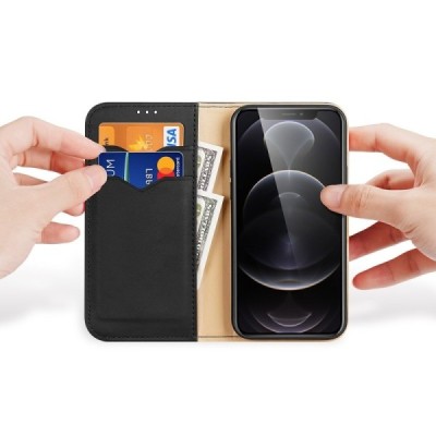 „Dux Ducis“ Hivo serijos Apple iPhone 13 Pro Max juodas odinis atverčiamas dėklas | Priedai.lt