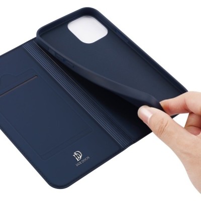 „Dux Ducis“ Skin serijos Apple iPhone 13 Pro tamsiai mėlynas odinis atverčiamas dėklas | Priedai.lt